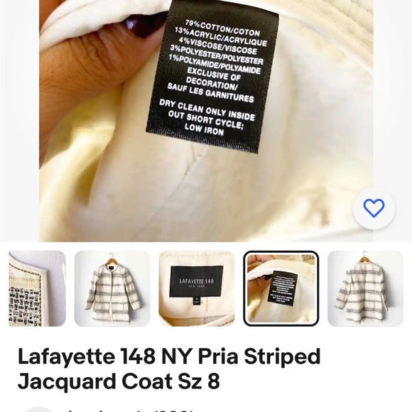 Lafayette 148 Pria Cream Metallic Tweed Open Front Jacket Blazer Raffia Size 6 - Picture 8 of 8